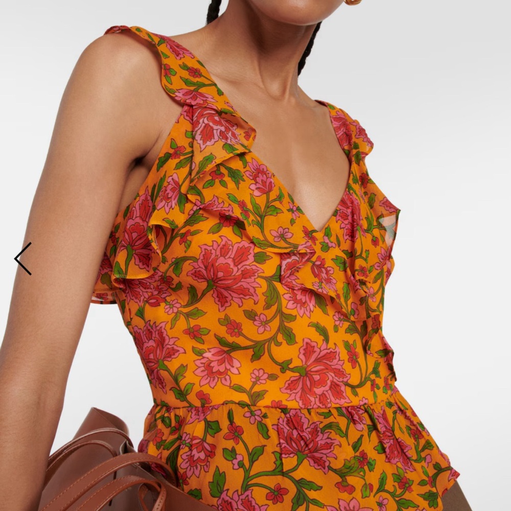 Veronica Beard designer Randa blouse 100% silk orange floral size 4 NWOT